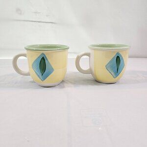 Pier 1 Italy Hand Painted 14 Oz Earthenware Coffee Tea Mugs Cups – Set of 2